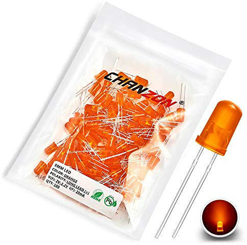 CHANZON 100 Piezas luces de diodo LED naranja difuso de 5mm (lente de color redonda CC 2V 20mA) Bombilla de iluminación Lámparas Componentes electrónicos Diodos emisores de luz indicadora