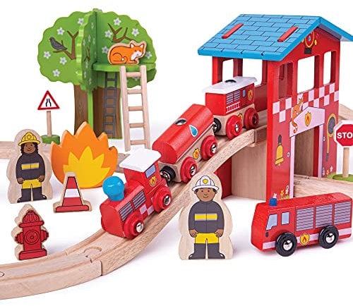 Bigjigs Rail Set de Tren de Estaci?n de Bomberos