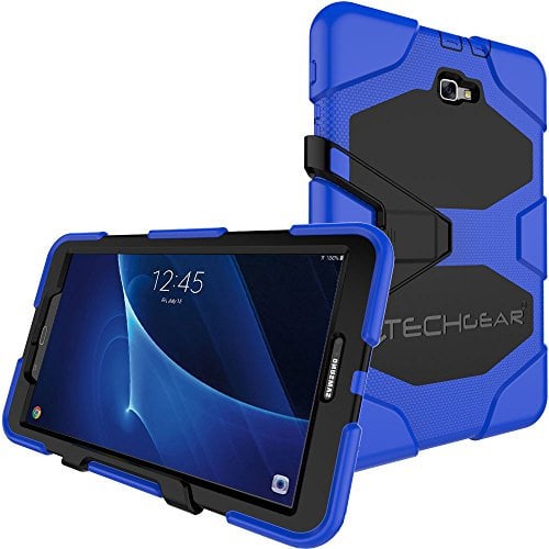 Techgear® G-Shock - Custodia per Samsung Galaxy Tab A 10.1 2016 (serie SM-T580) resistente, anti urto, con supporto amovibile, ideale per bambini, muratori blu BLUE Galaxy Tab A 10.1 (T580 Series)