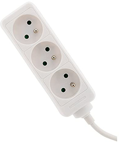 Zenitech - Bloc 3 Prises 16A 2P+T avec Sécurité Enfant - Câble HO5VV-F 3G1mm² 1m - Forme Compacte pour Optimiser Le Rangement - Certifié NF pour Appareils et Luminaires - Blanc - 1m