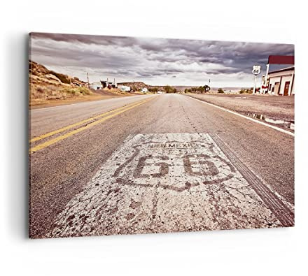 ARTTOR Leinwandbild 100x70cm Wandbild Architektur Reisen - 2712 | USA Route 66 Groß Wanddekoration Wohnzimmer Schlafzimmer Küche Wanddeko Wand Kunstdruck Wandkunst Wall Decor ARTTOR