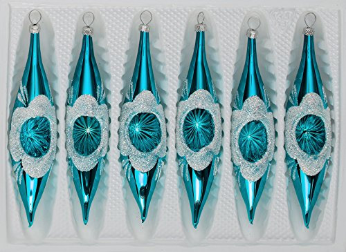 6 TLG. Glas-Zapfen Set in Hochglanz Vintage Türkis - Christbaumkugeln - Weihnachtsschmuck-Christbaumschmuck