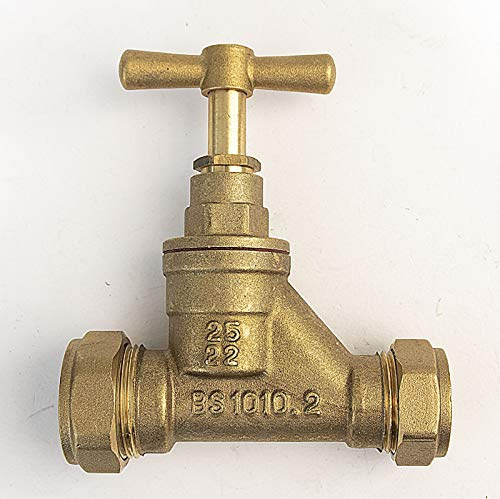 FtD BRASS Compression STOPCOCK DZR 22mm Copper x 25mm MDPE BS1010 POLY