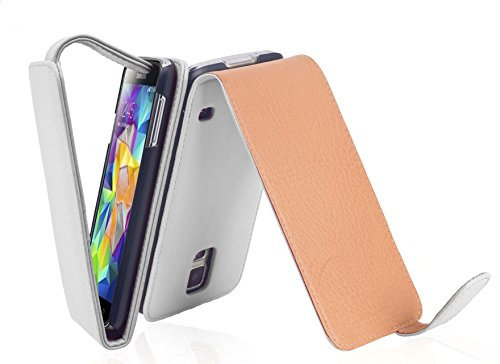 Cadorabo Hülle für Samsung Galaxy S5 / S5 NEO in Polar WEIß - Handyhülle im Flip Design aus glattem Kunstleder - Case Cover Schutzhülle Etui Tasche Book Klapp Style