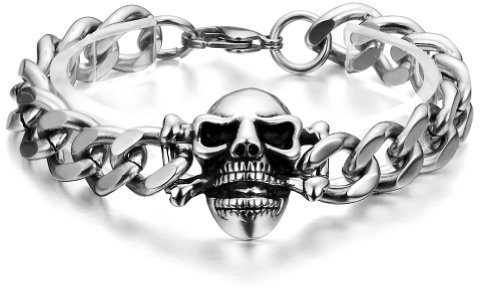 JewelryWe Herren Armband Edelstahl Totenkopf Schädel Armkette Armreif Gothic Halloween Armschmuck Silber