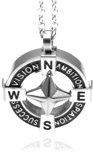 amorili Collana Uomo Rosa dei Venti in Acciaio Inossidabile | Pendente Bussola Nautica | Catena Regolabile Fino a 50 cm | Gioiello Regalo Elegante Stile Marina Militare (j)