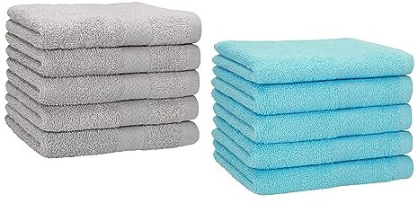 Betz 10 Stück Gästehandtücher Premium 100% Baumwolle Gästetuch-Set 30x50 cm Farbe Silbergrau und türkis