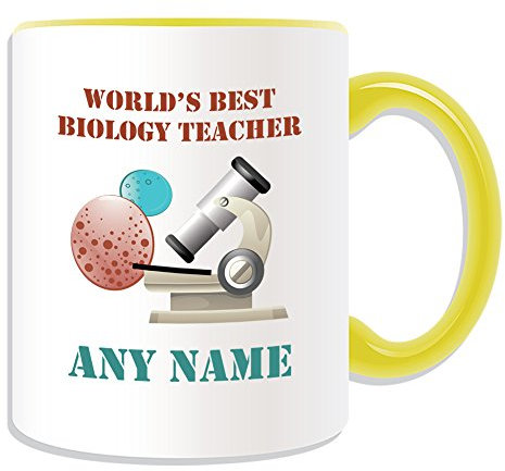 Personalised Gift - World's Best Biology Teacher/Microscope and Cell Mug (Academic Design Theme, Colour Options) - Any Name/Message on Your Unique - School College University