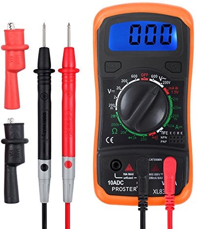 Proster Multimeter - 2000 Counts Backlit Digital Multimeter 600V AC/DC Voltage 10A DC Current Multi Meter Tester for Continuity Resistance Diodes Transistor with Alligator Clip Test Leads