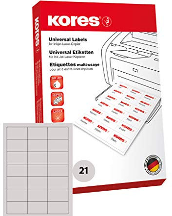 Kores - Universelle selbstklebende rechteckige Etiketten, 100 Blatt Format Weiß mit Etiketten 70 x 42,3 mm