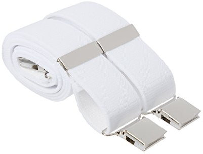 Gents Shop XL White Trouser Braces Heavy Duty Elastic 4 Clips 48 Inch Extra Long (XL - 48 Inches Long, White)