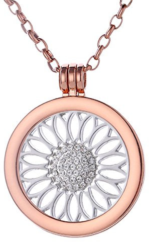 Morella Damen Halskette Rosegold 70 cm Edelstahl mit Anhänger und Coin 33 mm Sonnenblume in Schmuckbeutel