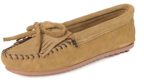 Minnetonka Women's Kilty Suede Hardsole Moccasin, Brown, 9 M US