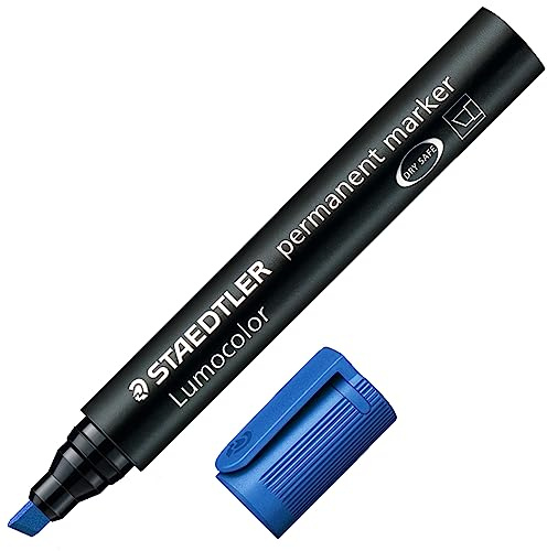 STAEDTLER Lumocolor 350 Permanent Marker – Blau, 10 Stück, Keilspitze | 2,0–5,0 mm, wischfeste Markerstifte – wasserfest, für Oberflächen – Art.-Nr. 350-3