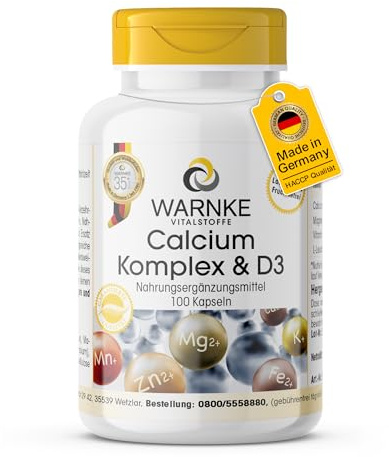 Calcium Komplex mit Vitamin D - 100 Kapseln - Calcium, Magnesium & Vitamin D3 - hochdosiert | Warnke Vitalstoffe - Deutsche Apothekenqualität