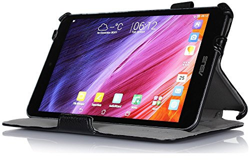 Amzer Leder Textur Portfolio Multi Winkel Folio Ständer Schutzhülle für Asus MeMO Pad ME181 C, schwarz (amz97200)