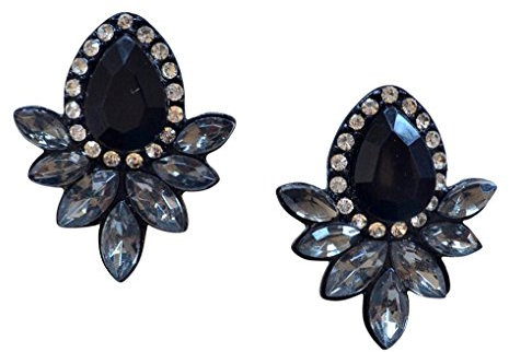 Happiness Boutique Damen Statement Ohrringe Strasssteine | Große Vintage Ohrstecker Schwarze Ohrringe