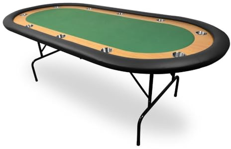 POKEO Pokertisch klappbar für 10 Spieler 214×108 cm, Spieltisch mit Mikrofaser-Oberfläche und Racetrack aus Holz, 10 Getränkehaltern und gepolsterter Armauflage, Grün