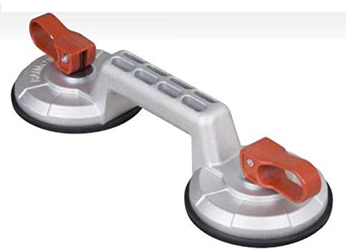 Ventouse double pour carrelage pour usage professionnel, en fonte d'aluminium. Patte en caoutchouc avec insert métallique soudé. Capacité de charge de 90 kg
