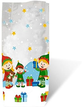 Ursus 5730000 - Geschenk Bodenbeutel, Wichtel, 10 Stück, aus lebensmittelechter Folie, ca. 11,5 x 19 cm, transparent, bedruckt, ideal für kleine Überraschungen