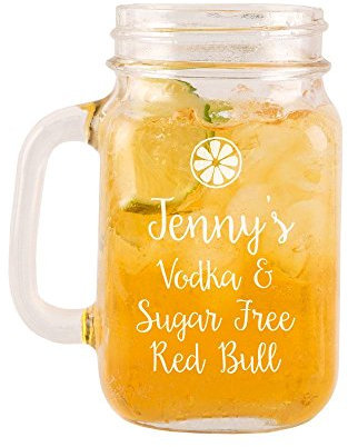 Personalised Vodka & Sugar Free Red Bull Glass Mason Jar, Cool Vintage Presents