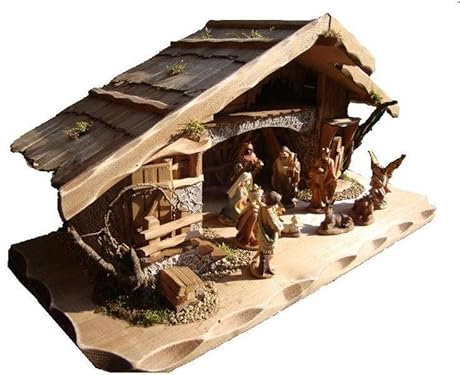 BTV Batovi Große Weihnachtskrippe mit Zubehör, aus Holz mit/Figuren groß Stall Weihnachten K80OF