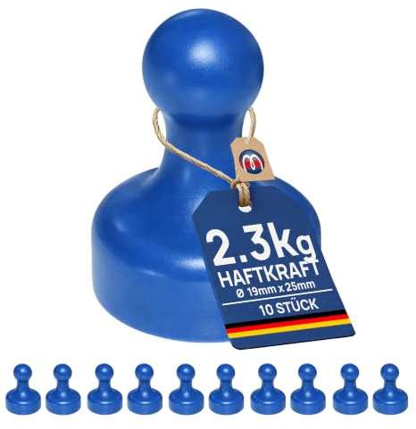 10 x Kegelmagnet Kegel Pinnwand Magnet Neodym Ø 19 x 25mm - BLAU - hält 2,3 kg - Starke Pinnwandmagnete mit Neodymkern (NdFeB) für Kühlschrank Magnet Glasboards Magnettafel Pinnwand Whiteboard