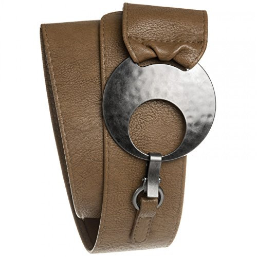 Caspar GU225 Breiter Damen Gürtel mit großer runder Metallschnalle, Gürtelgröße:90, Farbe:khaki