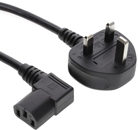 kenable Power Cable UK Plug to Right Angled IEC C13 Kettle Lead 10A Fused 1.00mm 5m Black