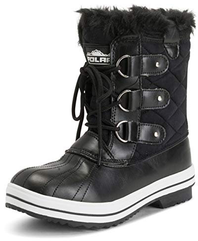 Polar Stivali da donna invernali, impermeabili con pelliccia sintetica, Nero, 40 EU