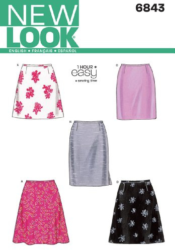New Look Schnittmuster 6843 für Damen-Röcke, Größe A, Mehrfarbig