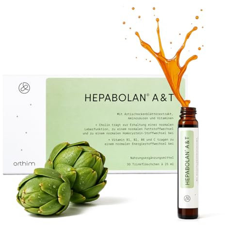 HEPABOLAN A&T - 30 Trinkfläschchen à 25ml - Für eine gesunde Leber - Mit Artischocke, Cholin, Lysin, Taurin, Arginin - Laborgeprüft, in Deutschland produziert