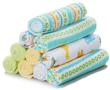 Spasilk Baby Washcloth Wipes Set for Newborn Boys and Girls, Soft Terry Washcloth Set, Pack of 10, Yellow Lines