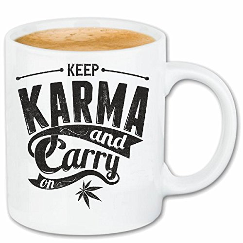 Reifen-Markt Kaffeetasse KEEP KARMA AND CARRY ON LIFESTYLE FASHION STREET WEAR HIPHOP LEGENDARY SALSA Keramik 330 ml in Weiß