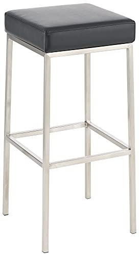 CLP Barhocker Montreal I Gepolsterter Barstuhl mit Kunstlederbezug I Tresenhocker mit Metallgestell, Farbe:schwarz, Gestell Farbe:Edelstahl