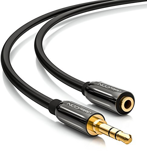 deleyCON 10m Prolunga per Jack Audio Stereo - Presa Jack 3,5mm a Spina Jack 3,5mm - Cavo AUX Tappo in Metallo - Nero