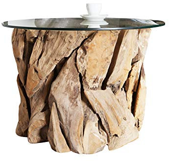 invicta INTERIOR Design Couchtisch Riverside Teakholz mit runder Glasplatte Beistelltisch Wohnzimmertisch