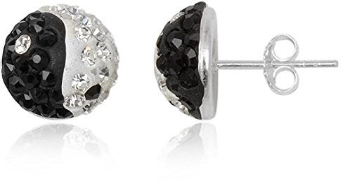 EYS JEWELRY Ohrstecker Damen Yin & Yang 925 Sterling Silber Preciosa Elements Glitzer Kristalle schwarz-weiß Damen-Ohrringe