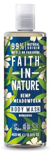 Faith In Nature Natural Hemp and Meadowfoam Body Wash, Restoring, Vegan and Cruelty Free, No SLS or Parabens, 400 ml