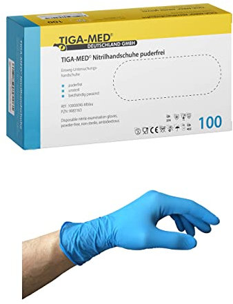 Tiga-Med Nitrilhandschuhe puderfrei Größe: X-Large Einmalhandschuhe aus Nitril blau 100 Stück Einweg- Handschuhe ohne Latex