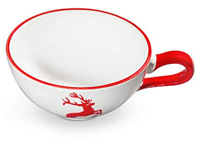 GMUNDNER KERAMIK Teetasse, Volumen: 170 ml, Rubinroter Hirsch, handgemachte Keramik aus Österreich