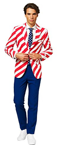 OppoSuits USA Rot gestreifter Anzug - Tailliertes Outfit - Inklusive passender Blazerjacke, Hose & Krawatte - Perfekt für patriotische Outfits