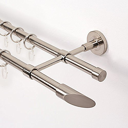 Ventanara® Gardinenstange 320 cm 2 läufig 16 mm mit Endstücken Diagonal und Standard inklusive 64 Ringen Wandmontage