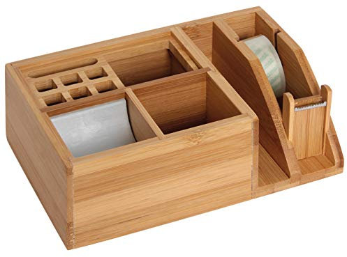 Bartl Schreibtischständer mit Klebefilm-Abroller aus Bambus/Alu, Multifunktions Schreibtischorganizer aus Holz mit Stiftköcher, Notizhalter, für jeden Schreibtisch geeignet, Office-Line-Bambus