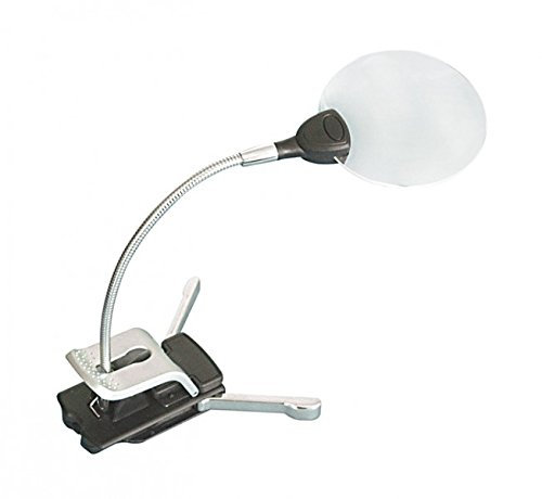 LINDNER Das Original Loupe de Travail sur Pied/Clip de Maintien avec éclairage LED, grossissement 2,5X / 5X