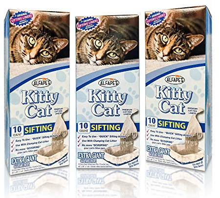 Alfapet Kitty Katze pfanne wegwerfprodukt, sifting Liners- 10-Pack + 1 Transfer Liner-inklusive Gummiband für Firm, Easy fit, originalversion - Packung mit 3, 40 x 38 x 1 mil