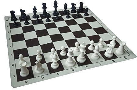 SchachQueen - silicone chess set board square 57mm brown, pieces black and white king height 90mm