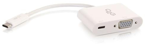C2G USB-C to VGA and USB-C Charging Adapter Black, USB C to VGA for Mac and Lenovo Laptops - White