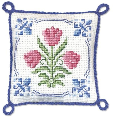 Textile Heritage Cross Stitch Pincushion Kit - Delft Tulips