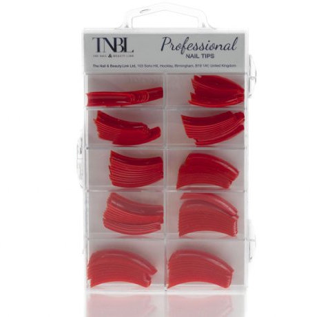 TNBL Professional Nail Tips Box of 100 for Acrylic Nail Extensions Sizes Various Sizes (RED)